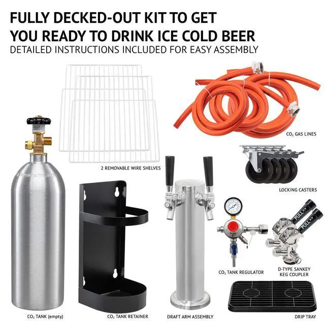 Alt view image 7 of 7 - Ivation Full Size Kegerator | Dual Tap Draft Beer Dispenser & Universal Beverage Cooler | CO2 Cylinder, Temperature Control, Drip Tray & Rail, Fits 1/2, 1/4 Pony Keg, (2) 1/6 Kegs (Stainless Steel)
