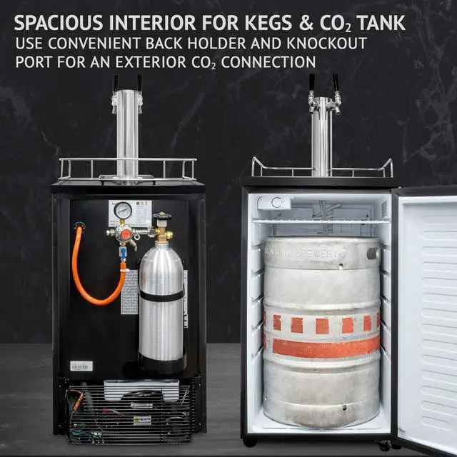 Alt view image 3 of 7 - Ivation Full Size Kegerator | Dual Tap Draft Beer Dispenser & Universal Beverage Cooler | CO2 Cylinder, Temperature Control, Drip Tray & Rail, Fits 1/2, 1/4 Pony Keg, (2) 1/6 Kegs (Stainless Steel)