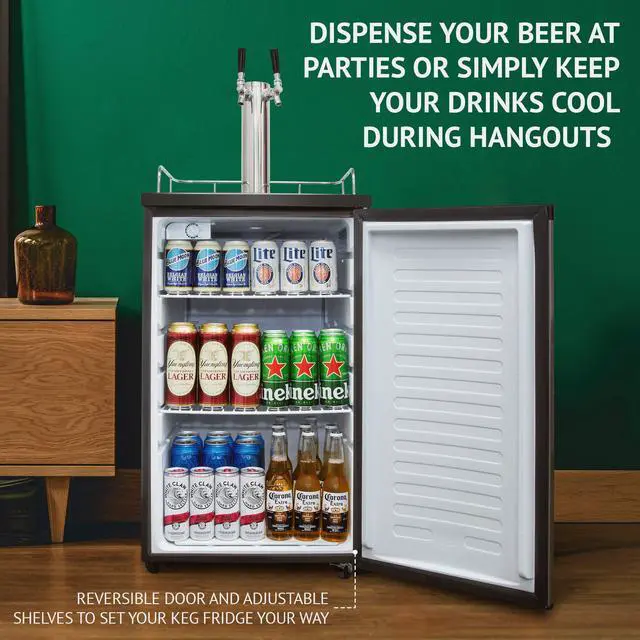 Alt view image 6 of 7 - Ivation Full Size Kegerator | Dual Tap Draft Beer Dispenser & Universal Beverage Cooler | CO2 Cylinder, Temperature Control, Drip Tray & Rail, Fits 1/2, 1/4 Pony Keg, (2) 1/6 Kegs (Stainless Steel)