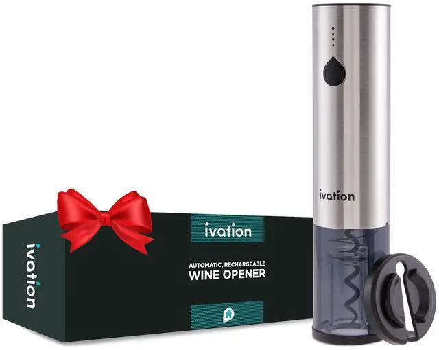Alt view image 5 of 7 - Ivation Rechargeable Automatic Wine Opener | Electric Cork Extractor Tool with Lithium Battery, LED Lights, USB Charging Cable, Bonus Foil Cutter & Elegant Gift Box | Uncorks 50 Bottles Per Charge