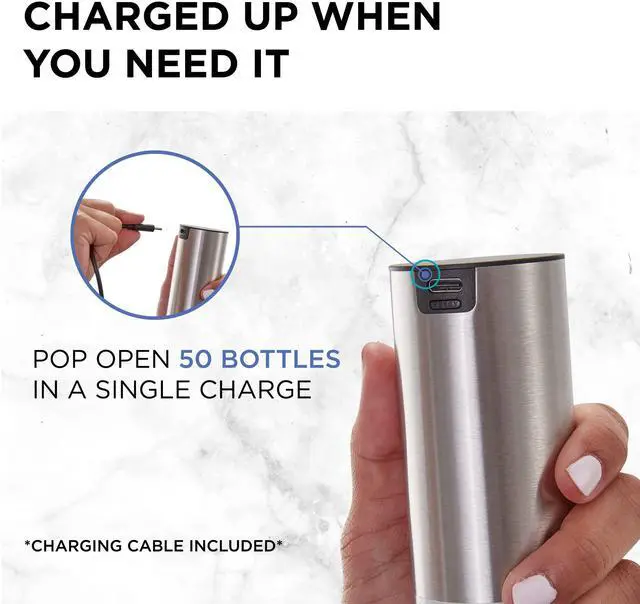 Alt view image 3 of 7 - Ivation Rechargeable Automatic Wine Opener | Electric Cork Extractor Tool with Lithium Battery, LED Lights, USB Charging Cable, Bonus Foil Cutter & Elegant Gift Box | Uncorks 50 Bottles Per Charge