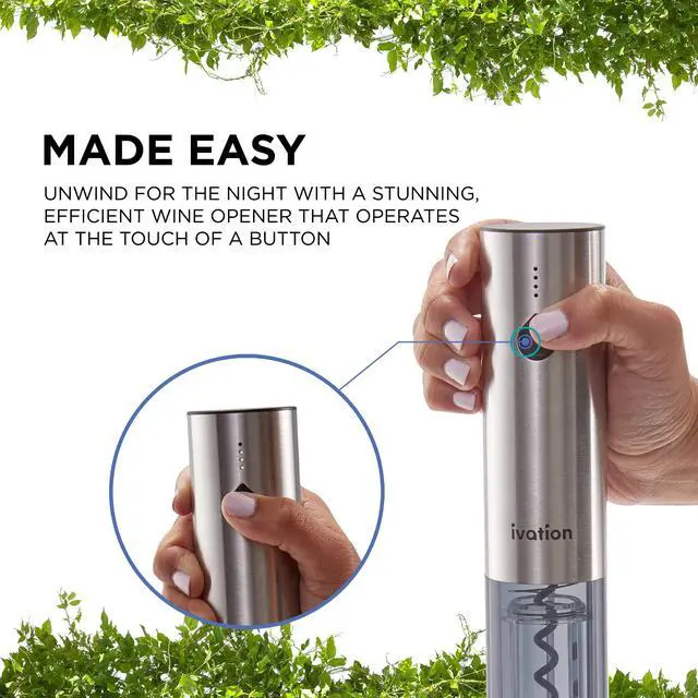 Alt view image 2 of 7 - Ivation Rechargeable Automatic Wine Opener | Electric Cork Extractor Tool with Lithium Battery, LED Lights, USB Charging Cable, Bonus Foil Cutter & Elegant Gift Box | Uncorks 50 Bottles Per Charge