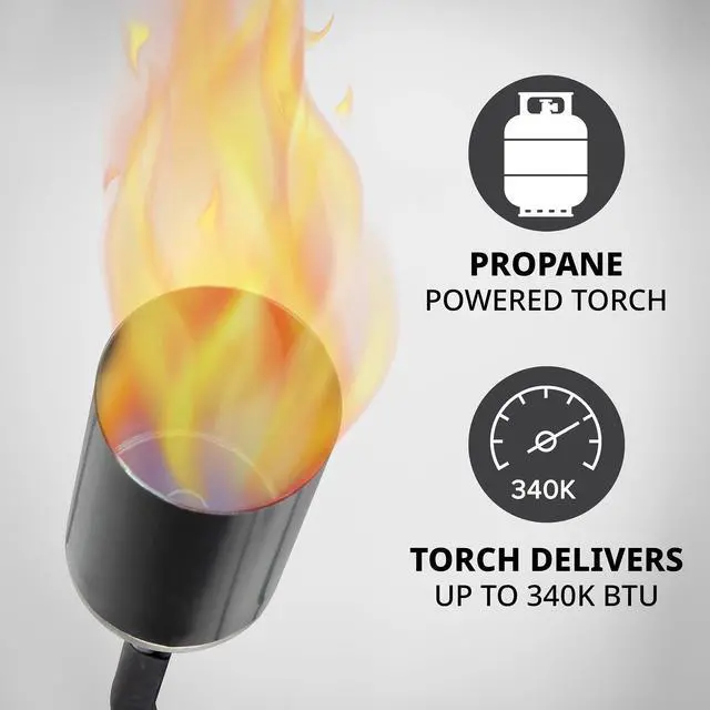 Alt view image 5 of 7 - Ivation Heavy-Duty Propane Torch | 340K BTU Gas-Powered Weed Burner with Push-Button Igniter, Adjustable Flame, 10 Hose & Safety Trigger for Melting, Welding, Roofing, Soldering, Wood Treating, Etc.