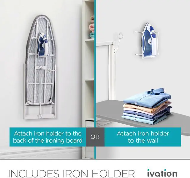 Alt view image 5 of 7 - Ivation Wall-Mounted Ironing Board | Foldable 36.2 x 12.2 Sturdy Ironing Station for Home & Apartments, Easy-Release Lever, Removable Cotton Cover, Includes Mounting Hardware With Iron Holder