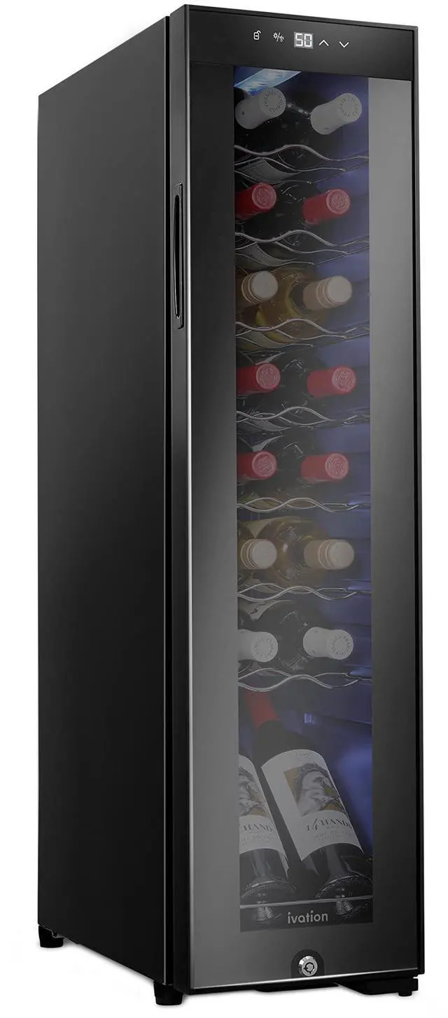 Main image of Ivation 16 Bottle Compressor Wine Cooler Refrigerator w/Lock | Large Freestanding Wine Cellar For Red, White, Champagne or Sparkling Wine | 41f-64f Digital Temperature Control Fridge Glass Door Black