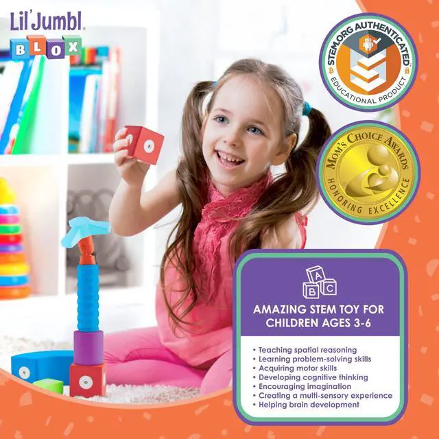 Alt view image 2 of 7 - Lil' Jumbl Magnetic Foam Blocks  STEM Sensory Toys for Toddlers & Kids, 100-Piece Set, Bath Building Blocks & Engineering Toys for Ages 3-6