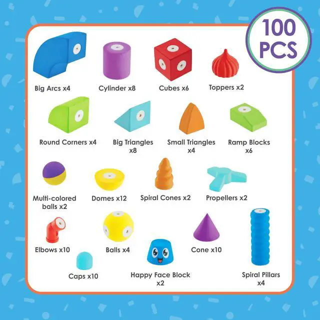 Alt view image 7 of 7 - Lil' Jumbl Magnetic Foam Blocks  STEM Sensory Toys for Toddlers & Kids, 100-Piece Set, Bath Building Blocks & Engineering Toys for Ages 3-6