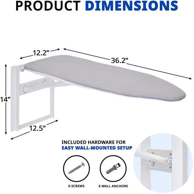 Alt view image 5 of 7 - Ivation Wall-Mounted Ironing Board | Foldable 36.2 x 12.2, Fold Down Ironing Station for Home, Apartment & Dorms, Easy-Release Lever, Removable Cotton Cover, Mounting Hardware Included
