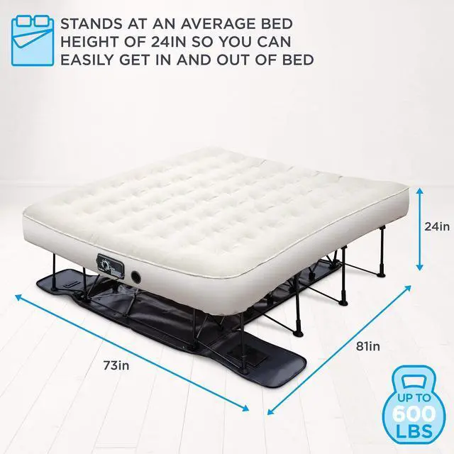 Alt view image 2 of 6 - Ivation EZ-Bed (King) Air Mattress with Frame & Rolling Case, Self Inflatable, Blow Up Bed Auto Shut-Off, Comfortable Surface AirBed, Best for Guest, Travel, Vacation, Camping