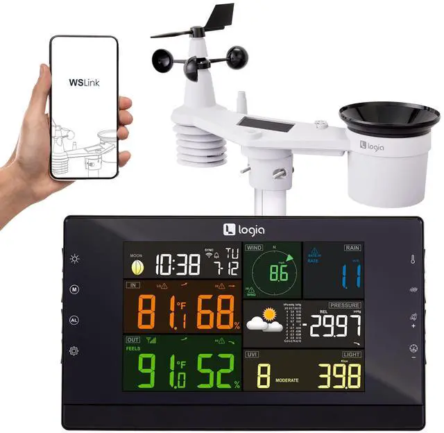 Main image of Logia 17-in-1 Wi-Fi Wireless Weather Station with 7-in-1 Outdoor Solar Sensor Array, Indoor/Outdoor Temperature, Humidity, Wind Speed/Direction, Rain, UV & More with Forecast Data, Alerts