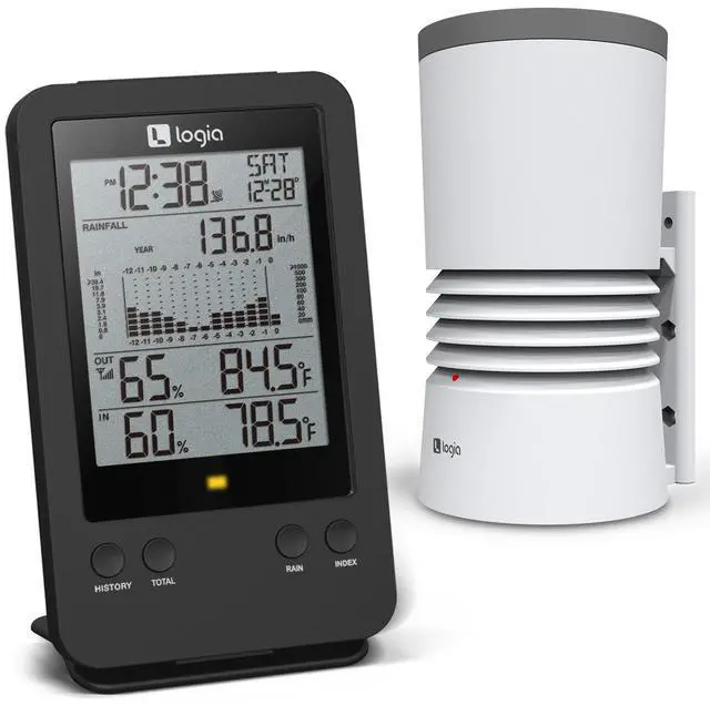 Main image of Logia 3-in-1 Rain Gauge Weather Station with Temperature & Humidity, Indoor/Outdoor Weather Monitoring System, Wireless Display Console with History, Alarms and Alerts
