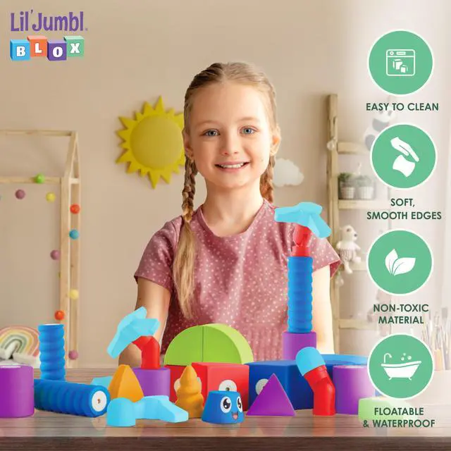 Alt view image 4 of 7 - Lil' Jumbl Magnetic Foam Blocks  STEM Sensory Toys for Toddlers & Kids, 100-Piece Set, Bath Building Blocks & Engineering Toys for Ages 3-6
