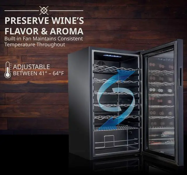 Alt view image 3 of 8 - Ivation 34 Bottle Compressor Wine Cooler Refrigerator w/Lock | Large Freestanding Wine Cellar For Red, White, Champagne or Sparkling Wine | 41f-64f Digital Temperature Control Fridge Glass Door Black