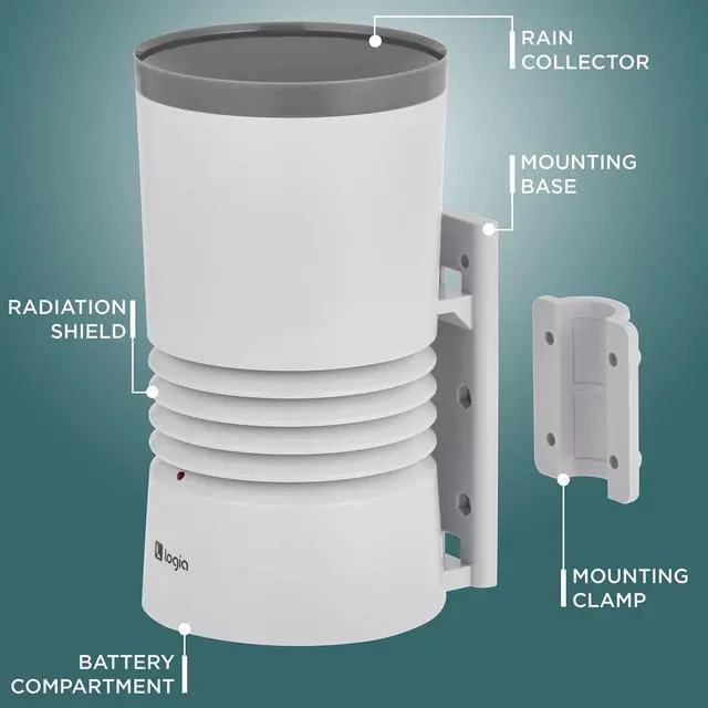 Alt view image 4 of 7 - Logia 3-in-1 Rain Gauge Weather Station with Temperature & Humidity, Indoor/Outdoor Weather Monitoring System, Wireless Display Console with History, Alarms and Alerts