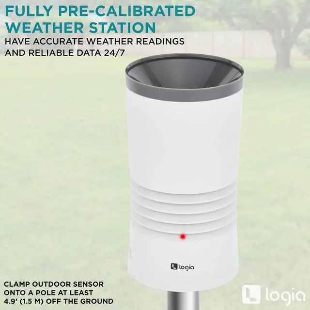 Alt view image 7 of 7 - Logia 3-in-1 Rain Gauge Weather Station with Temperature & Humidity, Indoor/Outdoor Weather Monitoring System, Wireless Display Console with History, Alarms and Alerts