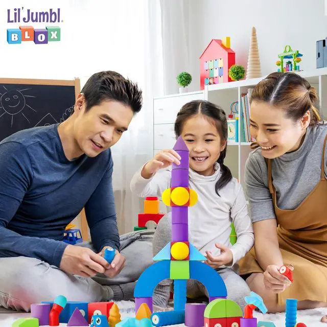 Alt view image 6 of 7 - Lil' Jumbl Magnetic Foam Blocks  STEM Sensory Toys for Toddlers & Kids, 100-Piece Set, Bath Building Blocks & Engineering Toys for Ages 3-6