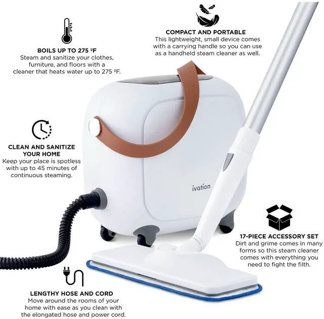 Alt view image 6 of 7 - Ivation All in One Household Steam Cleaner with 17 Accessories, Multi-Purpose Chemical-Free Cleaning and Sanitizing System for Floor, Bed Bugs, Clothes, Ovens, Curtains and Carpet