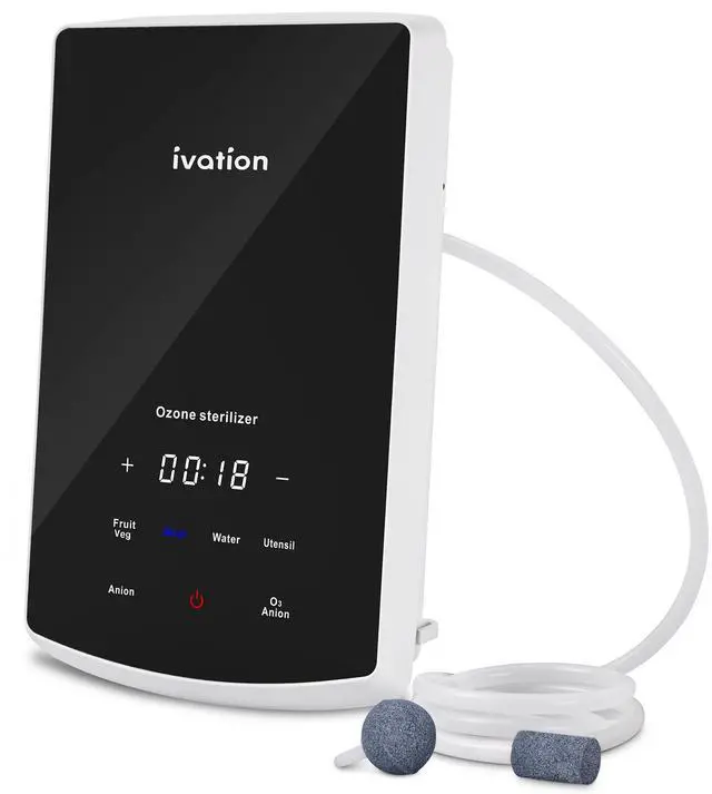 Ivation Multipurpose Ozone Sterilizer for Air & Water | Portable Home Deodorizing & Disinfecting System with LED Control Panel, Ionizer, Tube & Diffuser Stones | Purify Toothbrushes, Baby Bottles, Etc