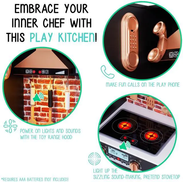 Alt view image 6 of 7 - Lil' Jumbl Jumbl Kids Kitchen Set  Pretend Wooden Play Kitchen  Battery Operated Icemaker  Microwave  Range Hood  Stove Top  Oven  with Realistic Sound & Lights  Pots  Pan  & Utensils Included