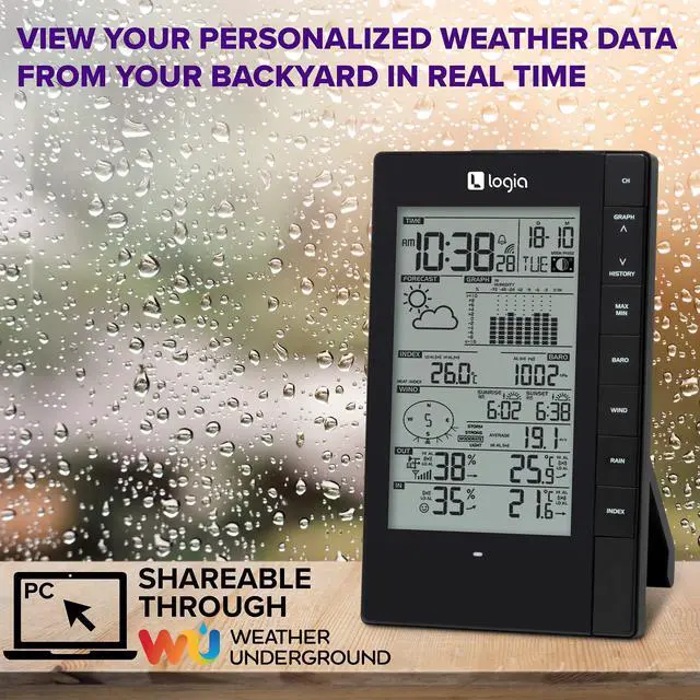 Alt view image 7 of 7 - Logia 5-in-1 Indoor/Outdoor Weather Station + 3 Pack Indoor Hygro-Thermo Sensors | Remote Monitoring System w/PC Connect | Temperature, Humidity, Wind Speed/Direction, Rain & More