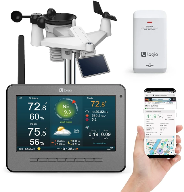 Main image of Logia 7-in-1 Wireless Self-Charging Weather Station with Wi-Fi®, Solar Cell & 7 HD Color Display Console | Measures Temperature, Humidity, Wind Speed/Direction, Rainfall, UV Index & Light Intensity