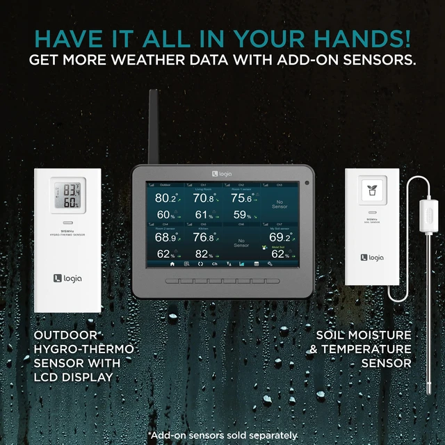 Alt view image 6 of 7 - Logia 7-in-1 Wireless Self-Charging Weather Station with Wi-Fi®, Solar Cell & 7 HD Color Display Console | Measures Temperature, Humidity, Wind Speed/Direction, Rainfall, UV Index & Light Intensity