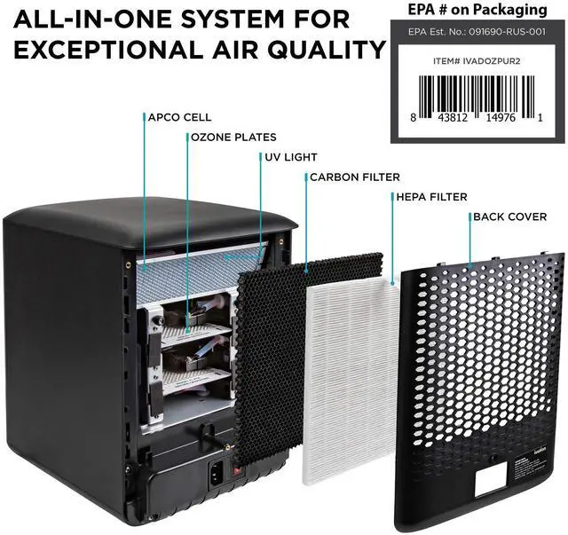 Alt view image 2 of 7 - Ivation 5-in-1 HEPA UV Air Purifier & Ozone Generator W/Digital Display Timer and Remote, Ionizer, UV Sterilizer & Deodorizer for Up to 3,000 Sq/Ft