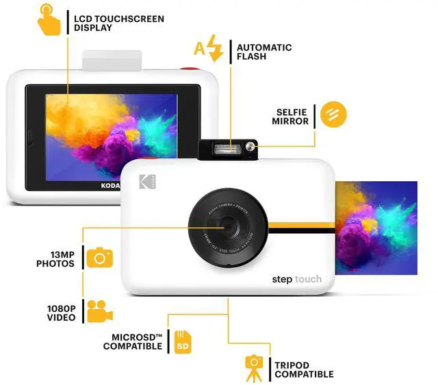 Alt view image 4 of 6 - Kodak Step Touch | 13MP Digital Camera & Instant Printer with 3.5 LCD Touchscreen Display, 1080p HD Video - Editing Suite, Bluetooth & Zink Zero Ink Technology | White