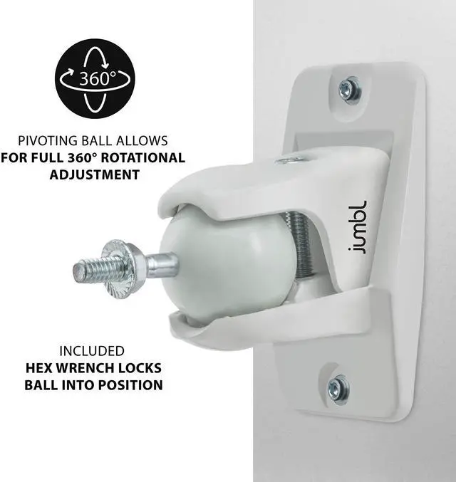 Alt view image 2 of 6 - Jumbl SINSB7W ProGrip Ultra Stainless Steel Speaker Wall Mount Bracket White, Pair of 2 - Thread Size: 1/4-20 - Holds up to 10 Lbs