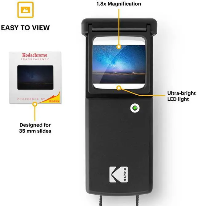 Alt view image 4 of 7 - KODAK Magnifying Lighted Slide Viewer, Compact Portable 1.8x LED Backlight for Vintage 35mm Film Slides, Battery Operated, Neck Lanyard included