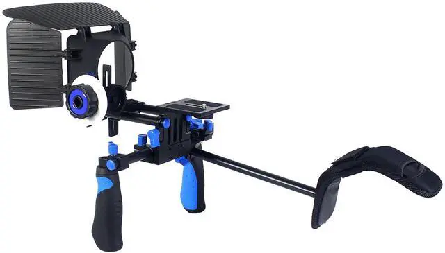 Alt view image 3 of 5 - Pro Steady DSLR Complete Movie Rig with Shoulder Mount and Follow Focus System and a Matte Box Shading Card for All DSLR Cameras & Video Camcorders (Blue)