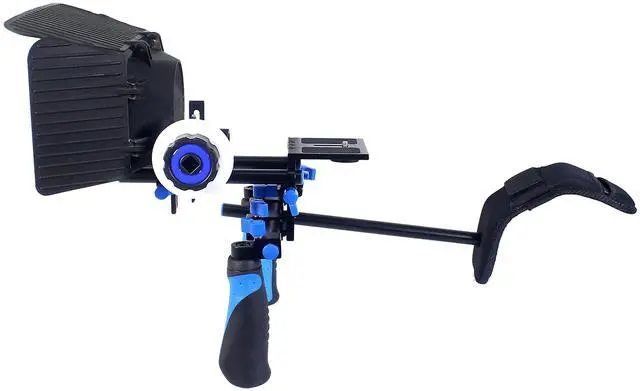 Alt view image 2 of 5 - Pro Steady DSLR Complete Movie Rig with Shoulder Mount and Follow Focus System and a Matte Box Shading Card for All DSLR Cameras & Video Camcorders (Blue)