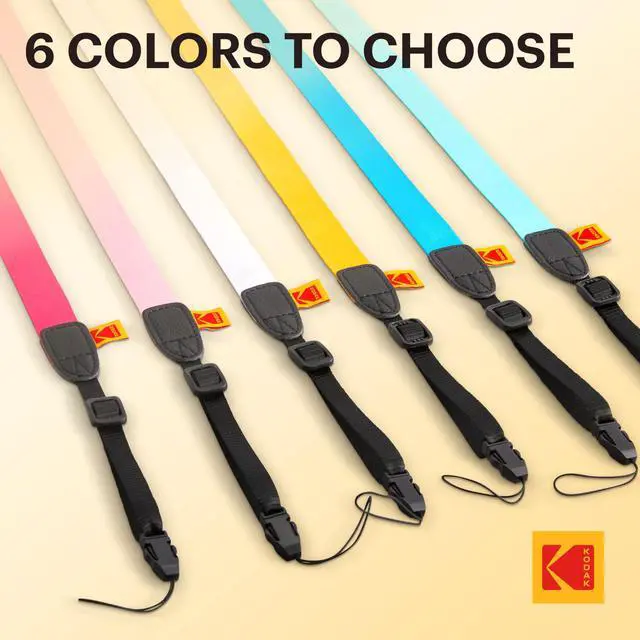 Alt view image 3 of 7 - Kodak Deluxe Neck Strap Color Kit, Comfortable & Detachable Camera Straps, Compatible with Kodak Smile + Instant Camera, 6 Color Pack (White, Black, Pink, Green, Blue, and Hot Pink)