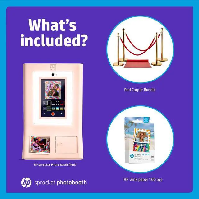 Alt view image 2 of 7 - HP Sprocket Photo Booth Machine Instant Color Photo Printer (Pink) + Zink Paper (100 Sheets) + Red Carpet Bundle