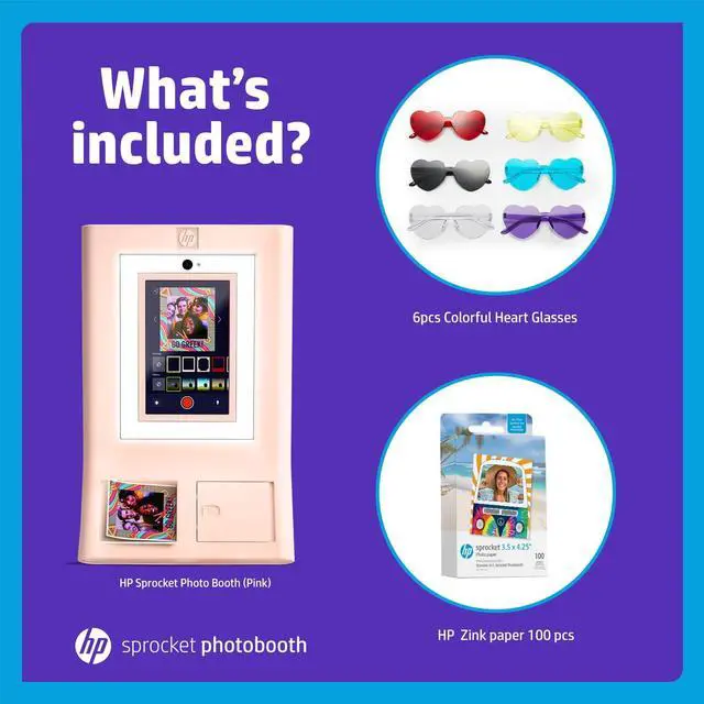 Alt view image 2 of 7 - HP Sprocket Photo Booth Machine Instant Color Photo Printer (Pink) + Zink Paper (100 Sheets) + Colorful Heart Glasses (6pc)