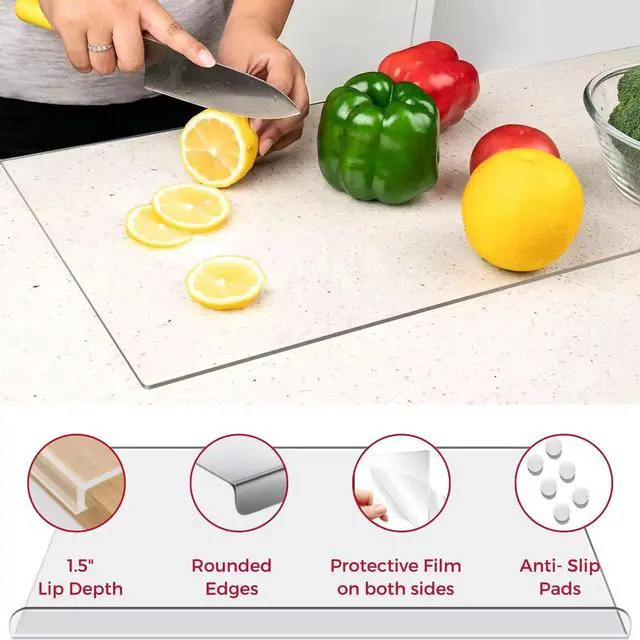 Alt view image 3 of 7 - Jumbl Clear Acrylic Non-Slip Cutting Board with Counter Lip, Extra Large Size 16" x 18" for Countertop Protection, Kitchen Essential