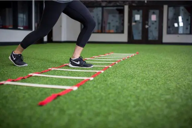 Alt view image 3 of 7 - Power Systems Pro Adjustable Slat Agility Ladder Kit, Includes Two 15-Foot x 20 Inch Connectable Ladders, Red/White (30650)
