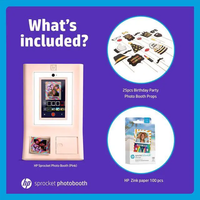 Alt view image 2 of 7 - HP Sprocket Photo Booth Machine Instant Color Photo Printer (Pink) + Zink Paper (100 Sheets) + Birthday Party Photo Booth Props (25pc)