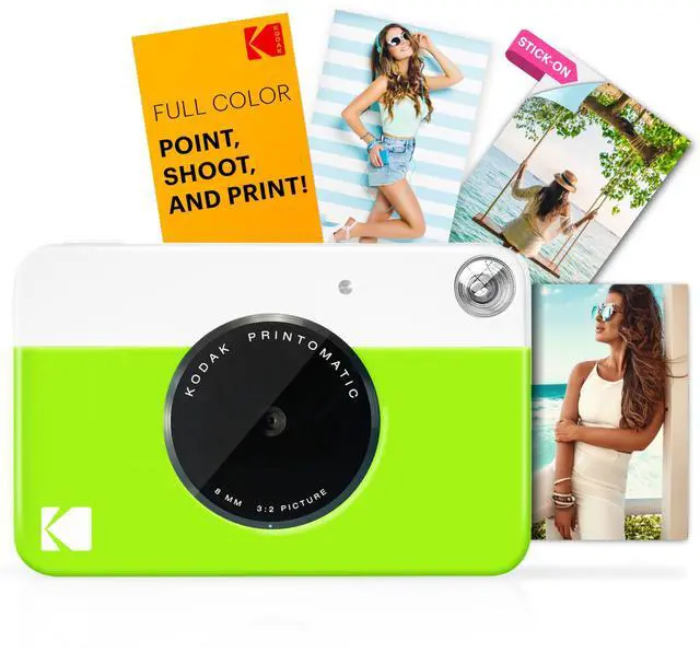 Alt view image 2 of 7 - KODAK Printomatic Full-Color Instant Print Camera Gift Bundle + Soft Case + Zink 2x3" Sticky Back Photo Paper 20pk + Album + Sticker Sets + Sticker Frames + Markers + Hanging Frames, Fun Gift - Green