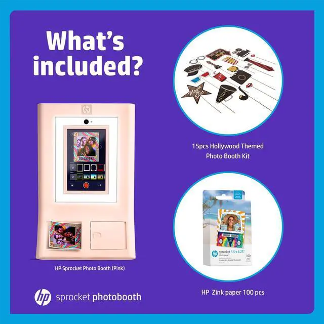 Alt view image 2 of 7 - HP Sprocket Photo Booth Machine Instant Color Photo Printer (Pink) + Zink Paper (100 Sheets) + Hollywood Props Bundle