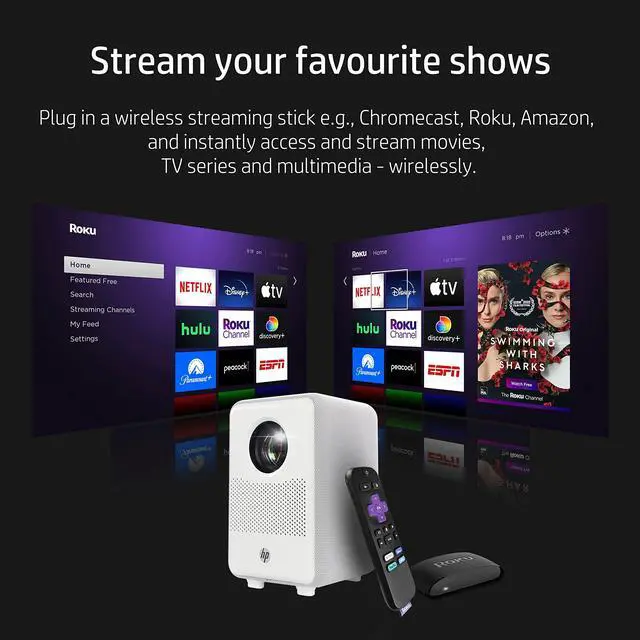 Alt view image 7 of 7 - HP Citizen Cinema Projector | Portable for Home & Office | FHD 1920x1080p Home Theater System for Phone or Tablet|80 Display, USB, HDMI & Streaming for Firestick, Chromecast, Roku & More