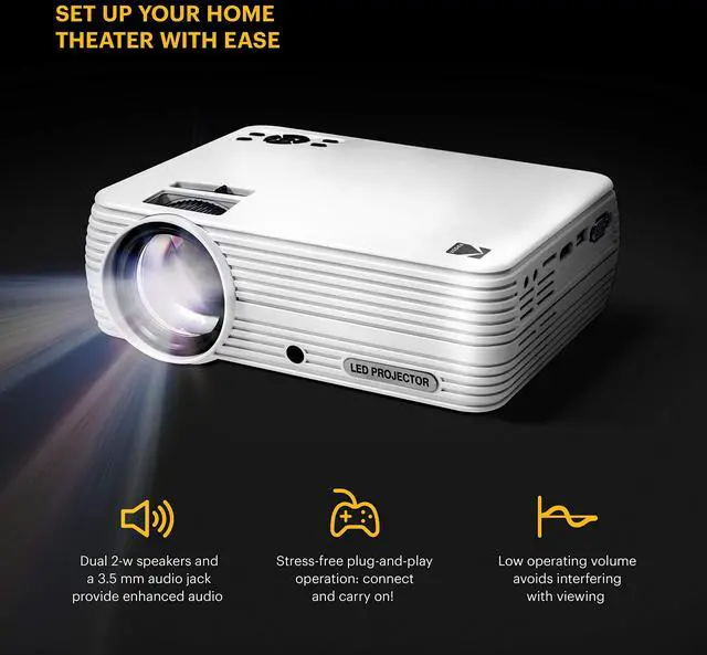Alt view image 3 of 8 - kodak flik x4 home projector | 4.0 lcd compact home theater system projects up to 150? with 1080p compatibility & bright lumen led lamp | vga/av/hdmi/usb/tf inputs | remote, tripod & carry case