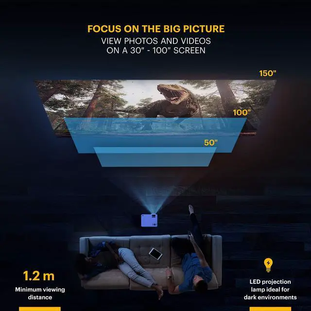 Alt view image 7 of 8 - kodak flik x4 home projector | 4.0 lcd compact home theater system projects up to 150? with 1080p compatibility & bright lumen led lamp | vga/av/hdmi/usb/tf inputs | remote, tripod & carry case