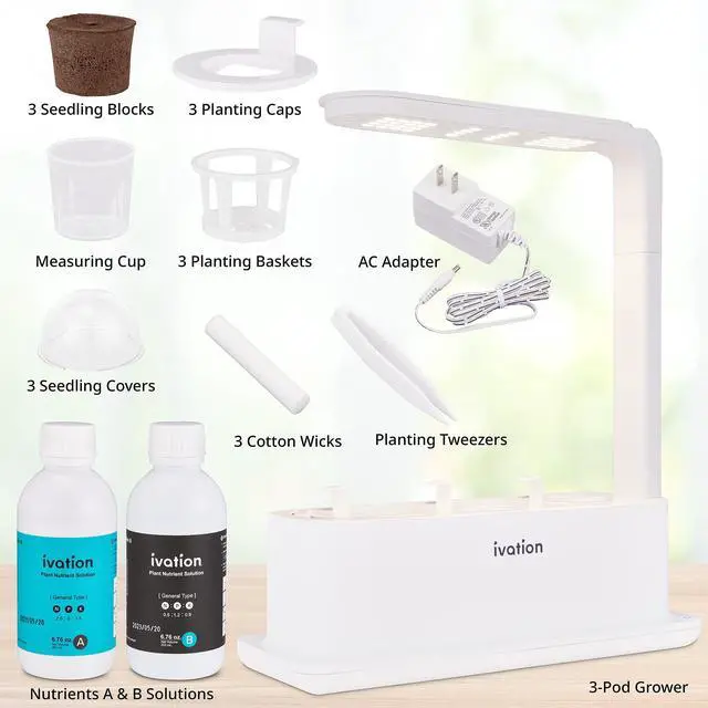 Alt view image 4 of 7 - Ivation 3-Pod Indoor Hydroponics Growing System Kit with LED Grow Light, Herb Garden planter for Herbs, Vegetables, Plants Flowers and Fruit