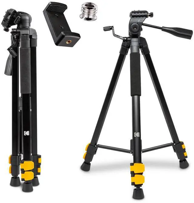 Main image of KODAK PhotoGear 62" Lightweight Tripod | Compact 3-Section Flip-Lock Aluminum Tripod Adjusts 22-62, QuickRelease Plate, Smartphone Adapter & 1/4 to 3/8 Screw, Bubble Level, Carry Case, E-Guide