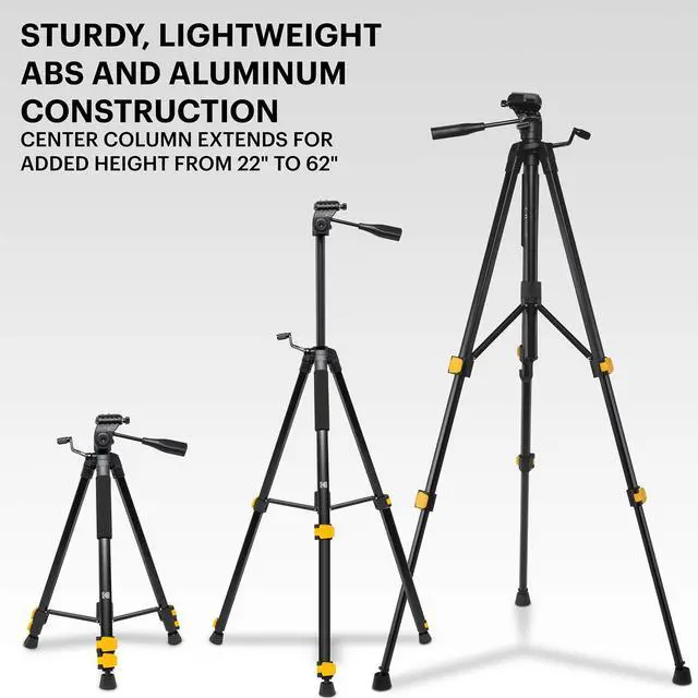Alt view image 2 of 7 - KODAK PhotoGear 62" Lightweight Tripod | Compact 3-Section Flip-Lock Aluminum Tripod Adjusts 22-62, QuickRelease Plate, Smartphone Adapter & 1/4 to 3/8 Screw, Bubble Level, Carry Case, E-Guide