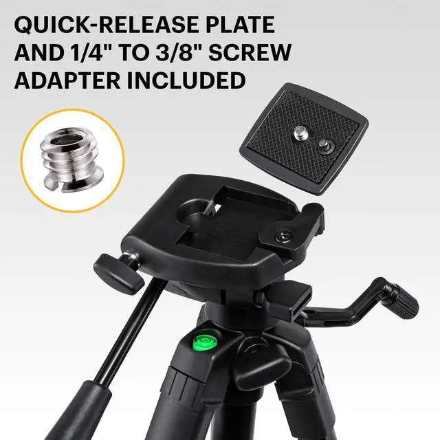 Alt view image 4 of 7 - KODAK PhotoGear 62" Lightweight Tripod | Compact 3-Section Flip-Lock Aluminum Tripod Adjusts 22-62, QuickRelease Plate, Smartphone Adapter & 1/4 to 3/8 Screw, Bubble Level, Carry Case, E-Guide