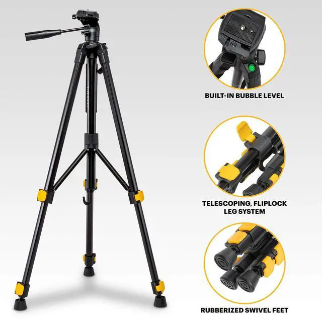 Alt view image 5 of 7 - KODAK PhotoGear 62" Lightweight Tripod | Compact 3-Section Flip-Lock Aluminum Tripod Adjusts 22-62, QuickRelease Plate, Smartphone Adapter & 1/4 to 3/8 Screw, Bubble Level, Carry Case, E-Guide