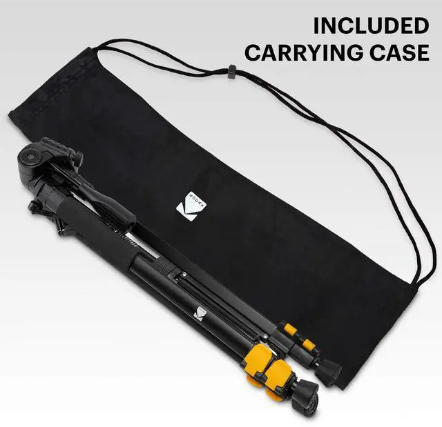 Alt view image 7 of 7 - KODAK PhotoGear 62" Lightweight Tripod | Compact 3-Section Flip-Lock Aluminum Tripod Adjusts 22-62, QuickRelease Plate, Smartphone Adapter & 1/4 to 3/8 Screw, Bubble Level, Carry Case, E-Guide