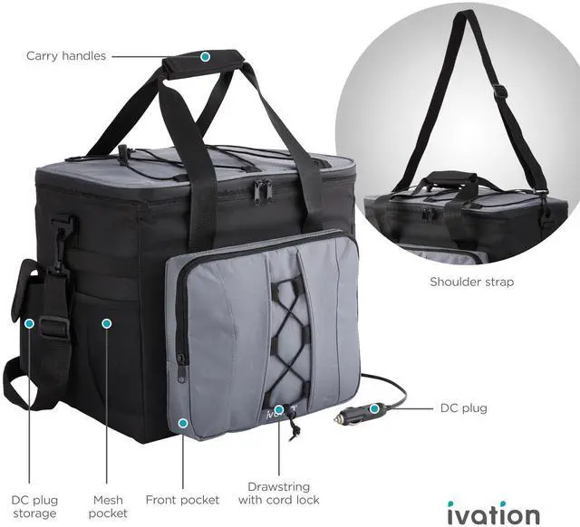 Alt view image 2 of 7 - Ivation Portable Electric Cooler Bag | 18L Soft Sided Thermoelectric Travel Cooler with Shoulder Strap, Storage Pocket & DC 12V Plug in for Car, Truck & RV Camping
